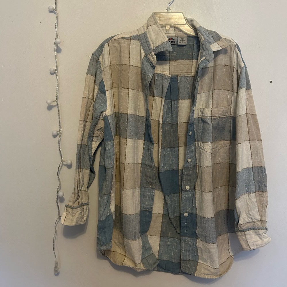 Women’s Button Down Shirt - Blue and Tan